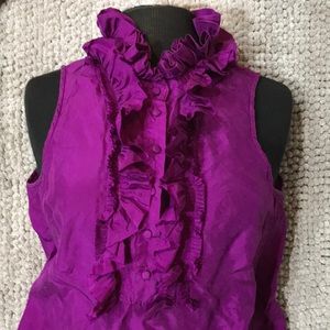 J. Crew purple silk high ruffle neck sleeveless top shirt blouse xs 2